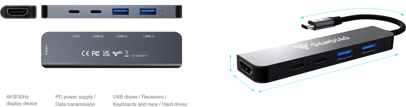 Gamdias MERCURY M1-500 5-IN-1 EXPANSION HUB overview 1