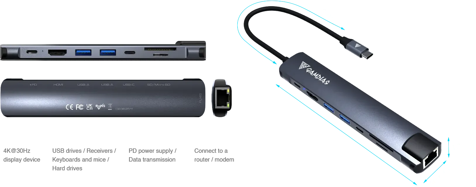 Gamdias MERCURY M1-800 8-IN-1 EXPANSION HUB overview 2