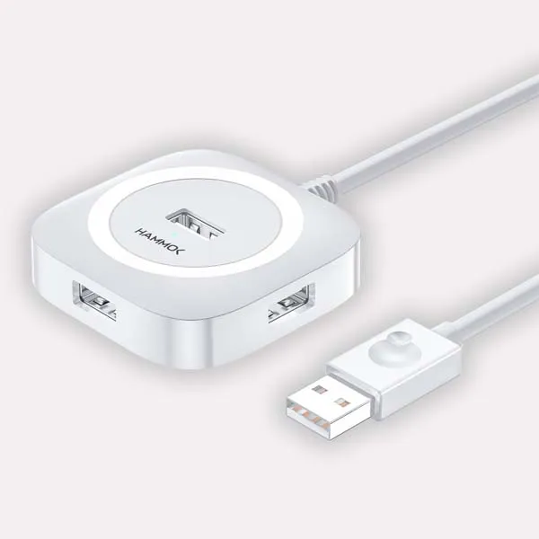 HAMMOK Jack USB 2.0 4 Port High Speed Hub (White)