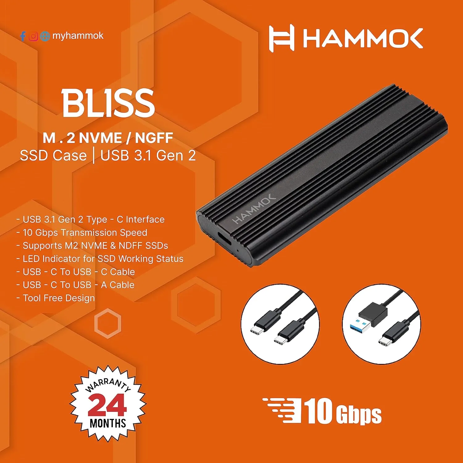Hammok Bliss M.2 NVME / NGFF SSD Enclosure Case USB 3.1 Gen 2 overview 3