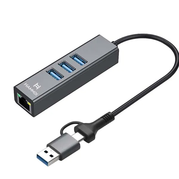 Hammok Prime USB/Type-C to Giga LAN with 3 Ports USB 3.0 Hub