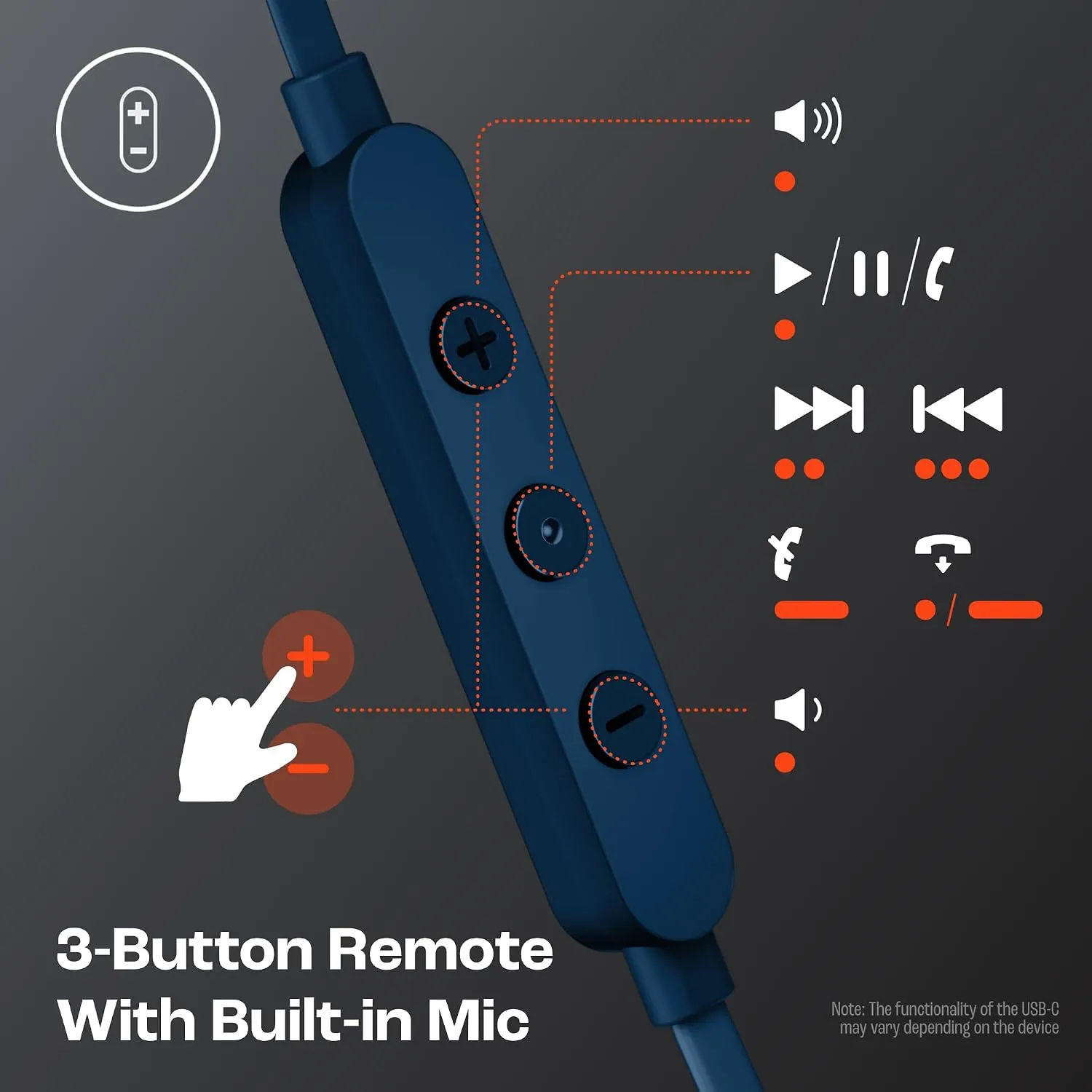 JBL Tune 310C USB Type C Earphones - Blue overview 3