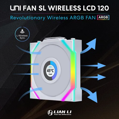 Lian Li 120mm UNI FAN SL Wireless LCD ARGB Case Fan (White, 3-Pack) overview 1