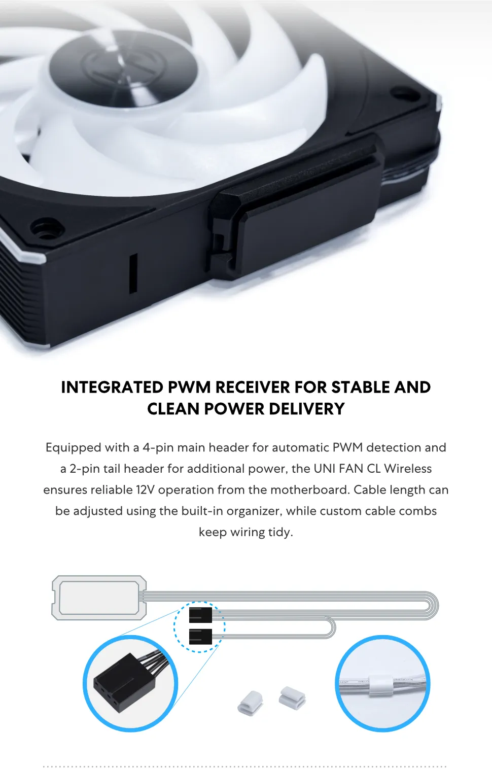 Lian Li UNI Fan CL Wireless ARGB 120mm Reverse Blade Triple Pack Fan (White) overview 6