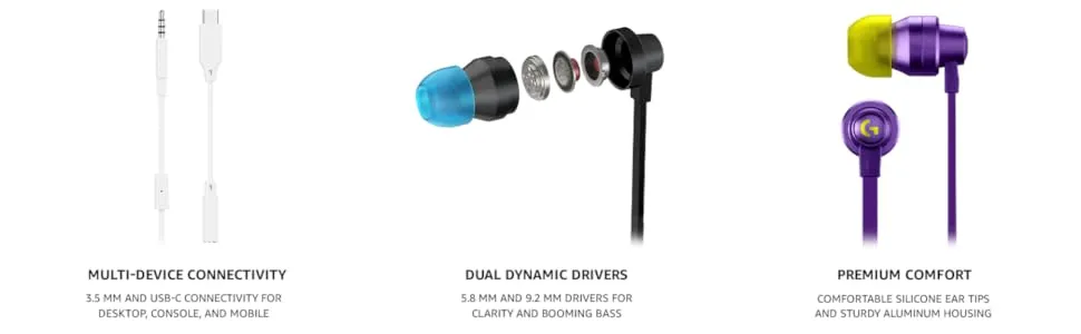 Logitech G333 Gaming Earphones with Dual Drivers Purple overview 2