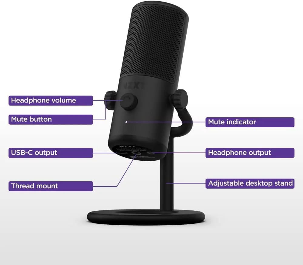 NZXT Capsule Mini Small Cardioid USB Gaming Microphone (Black) overview 4