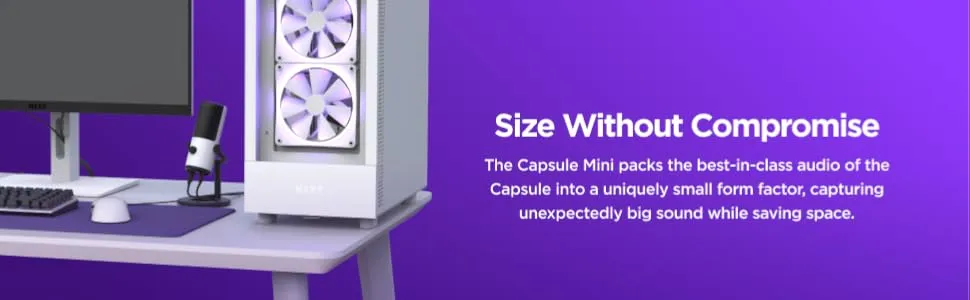 NZXT Capsule Mini Small Cardioid USB Gaming Microphone (White) overview 1