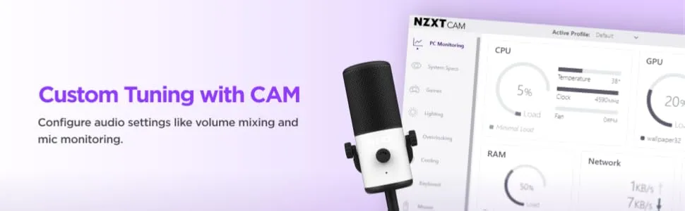 NZXT Capsule Mini Small Cardioid USB Gaming Microphone (White) overview 5