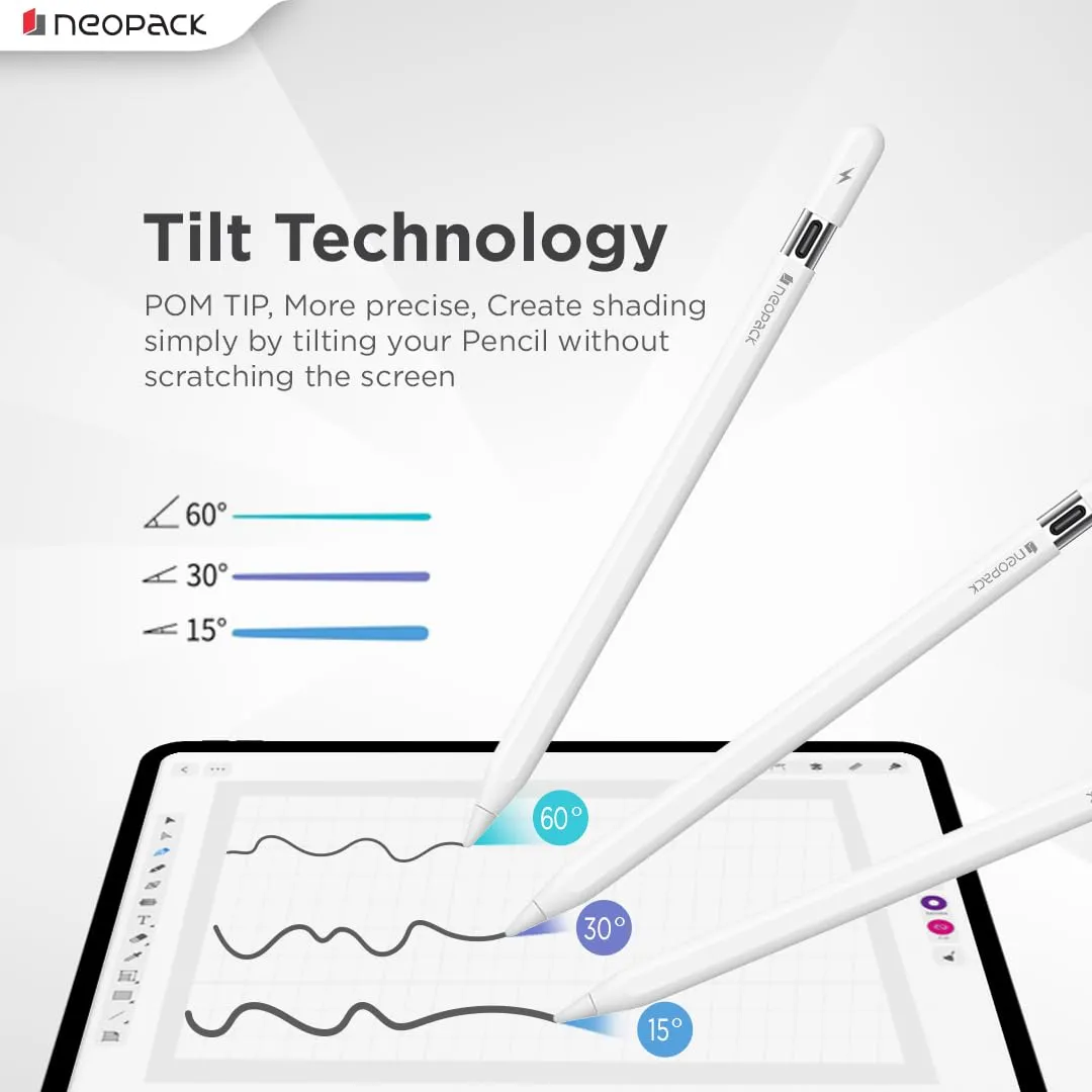 Neopack Tilt Technology Magnetic Sketch Pencil with USB-C For iPad (White) overview 2
