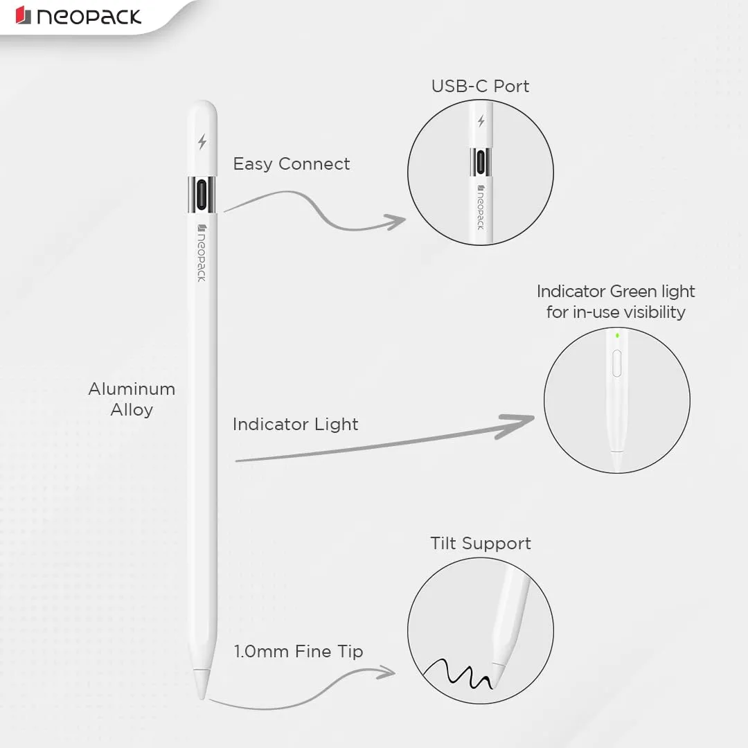 Neopack Tilt Technology Magnetic Sketch Pencil with USB-C For iPad (White) overview 3