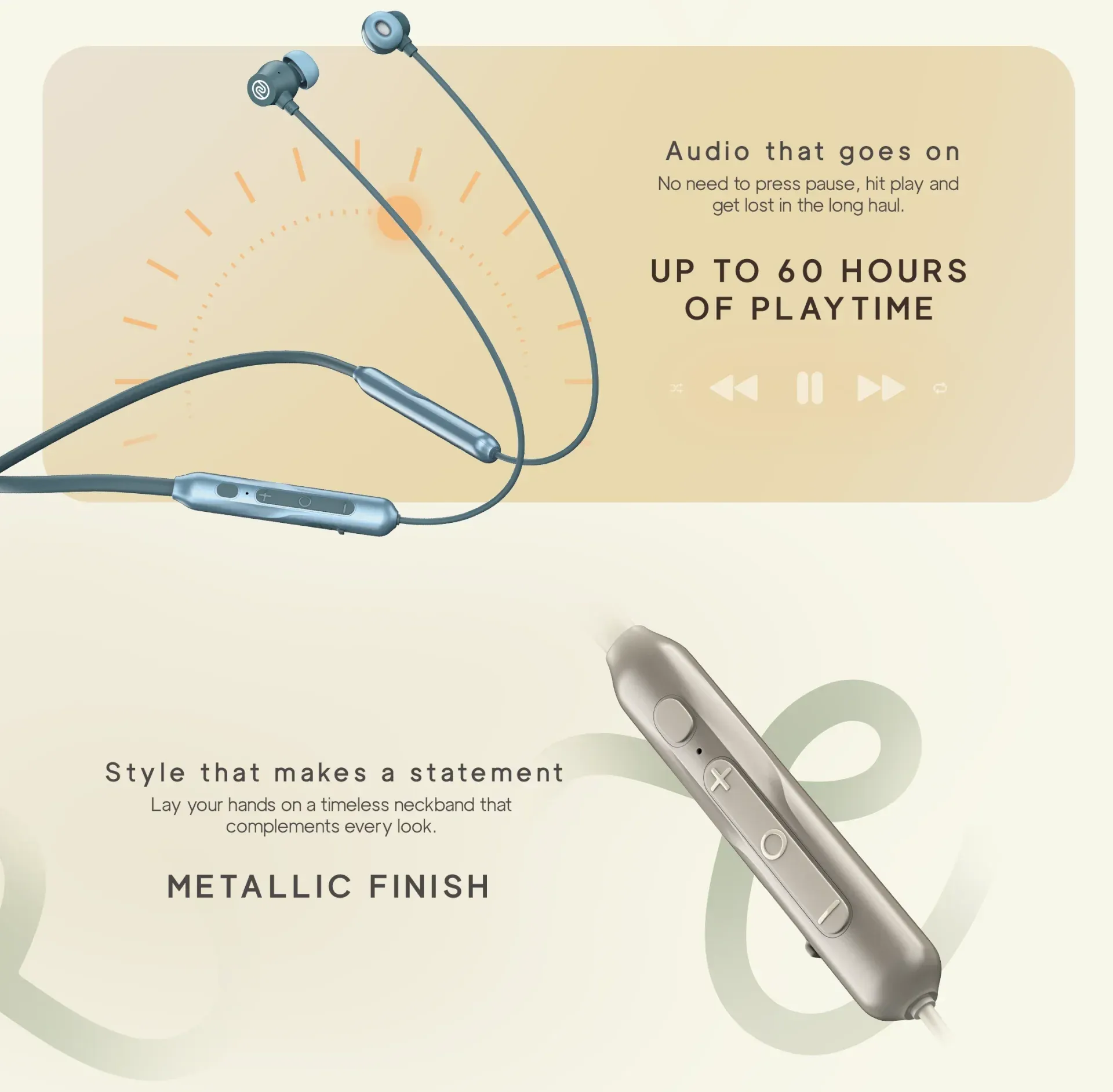Noise Airwave Pro Bluetooth in Ear Neckband with Upto 32 dB ANC (Metallic Blue) overview 3