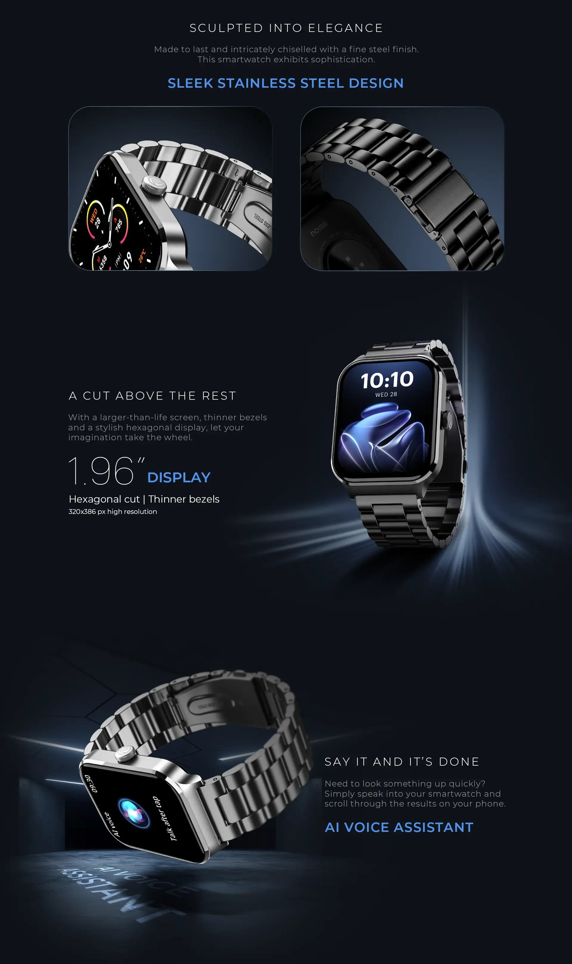 Noise Canvas Elite 1.96" Vivid Display Smart Watch (Metal Blue) overview 2