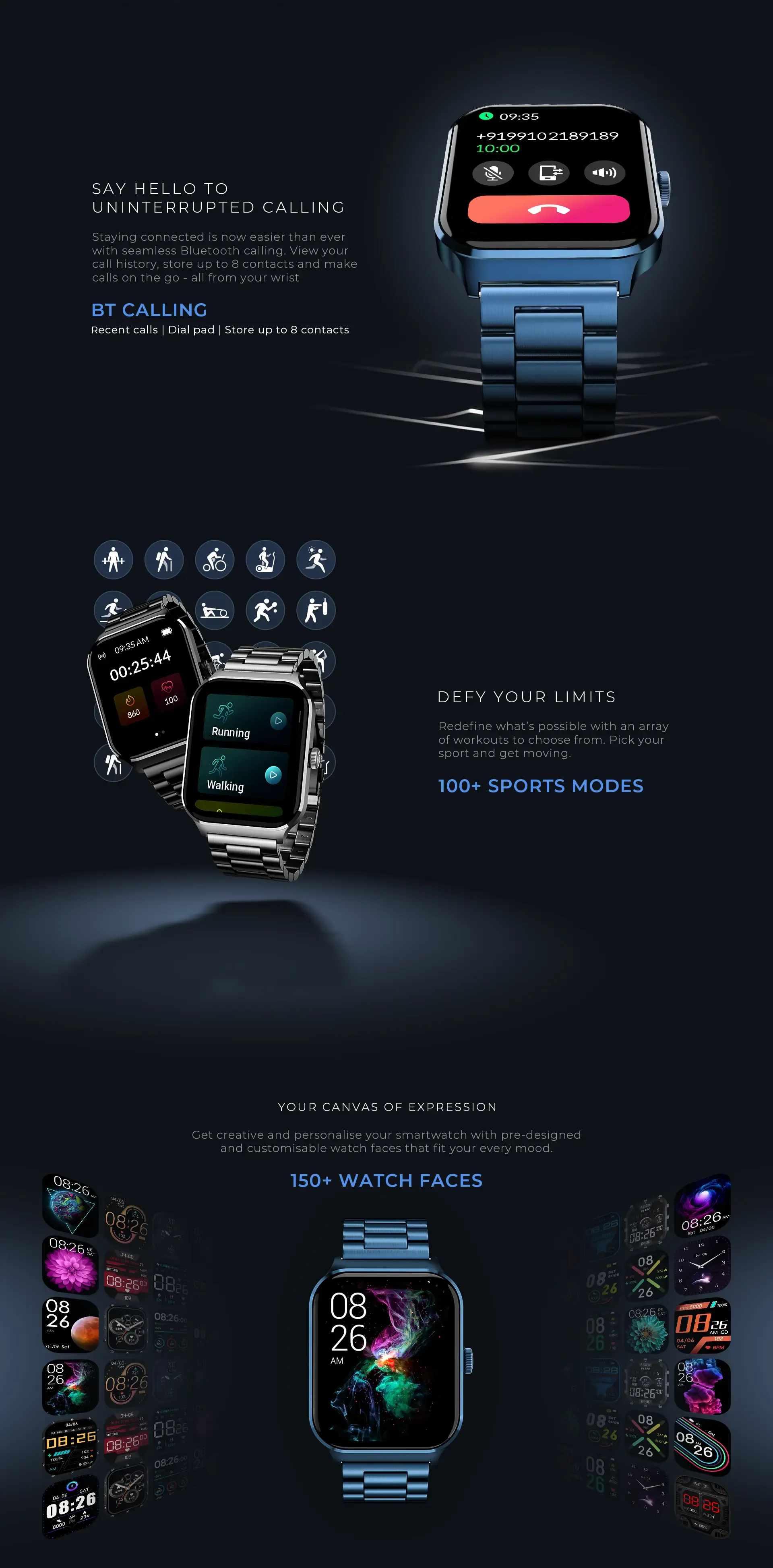 Noise Canvas Elite 1.96" Vivid Display Smart Watch (Metal Blue) overview 3