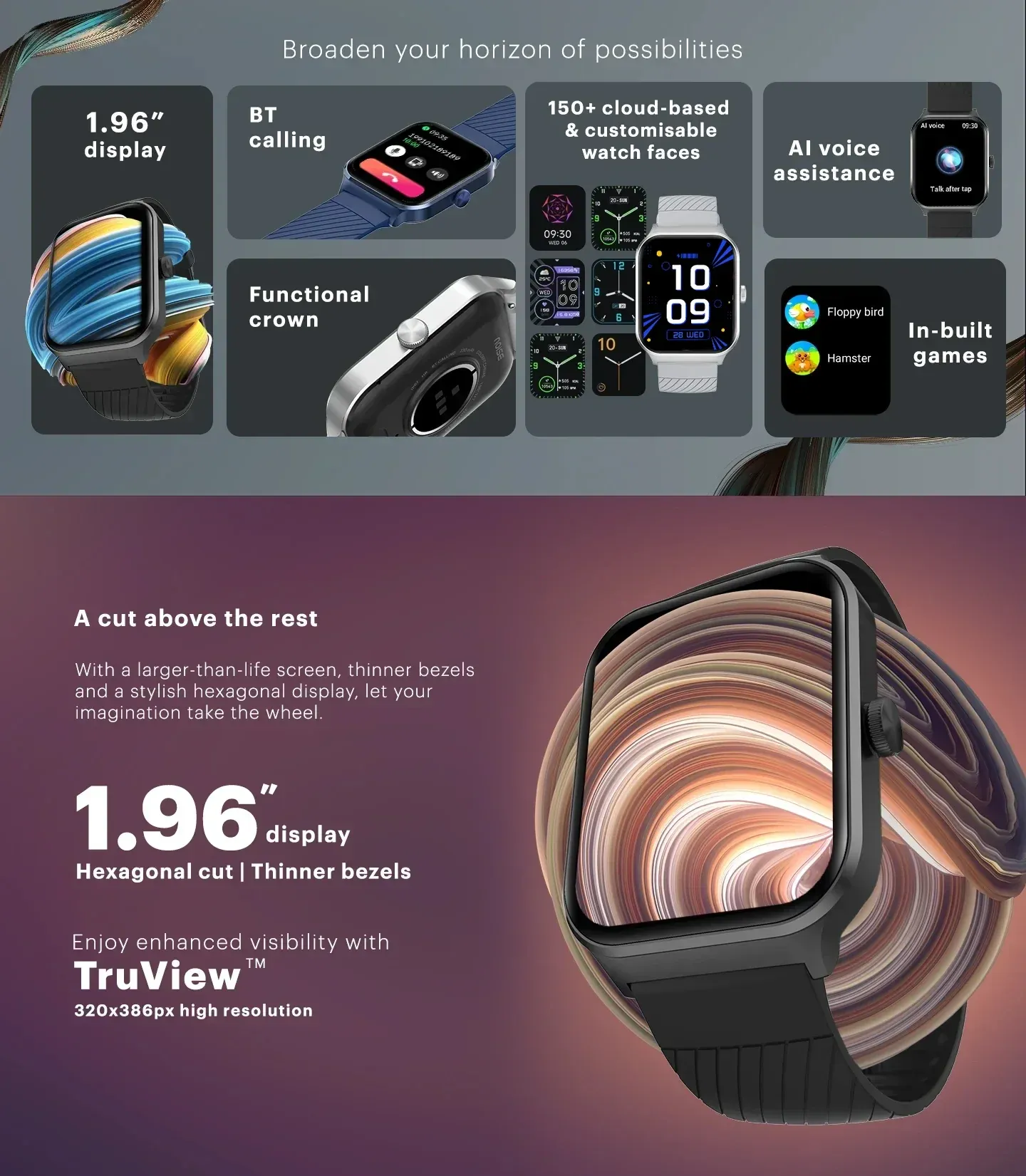 Noise ColorFit Canvas 49.78mm TFT Display Smartwatch (Space Blue) overview 1