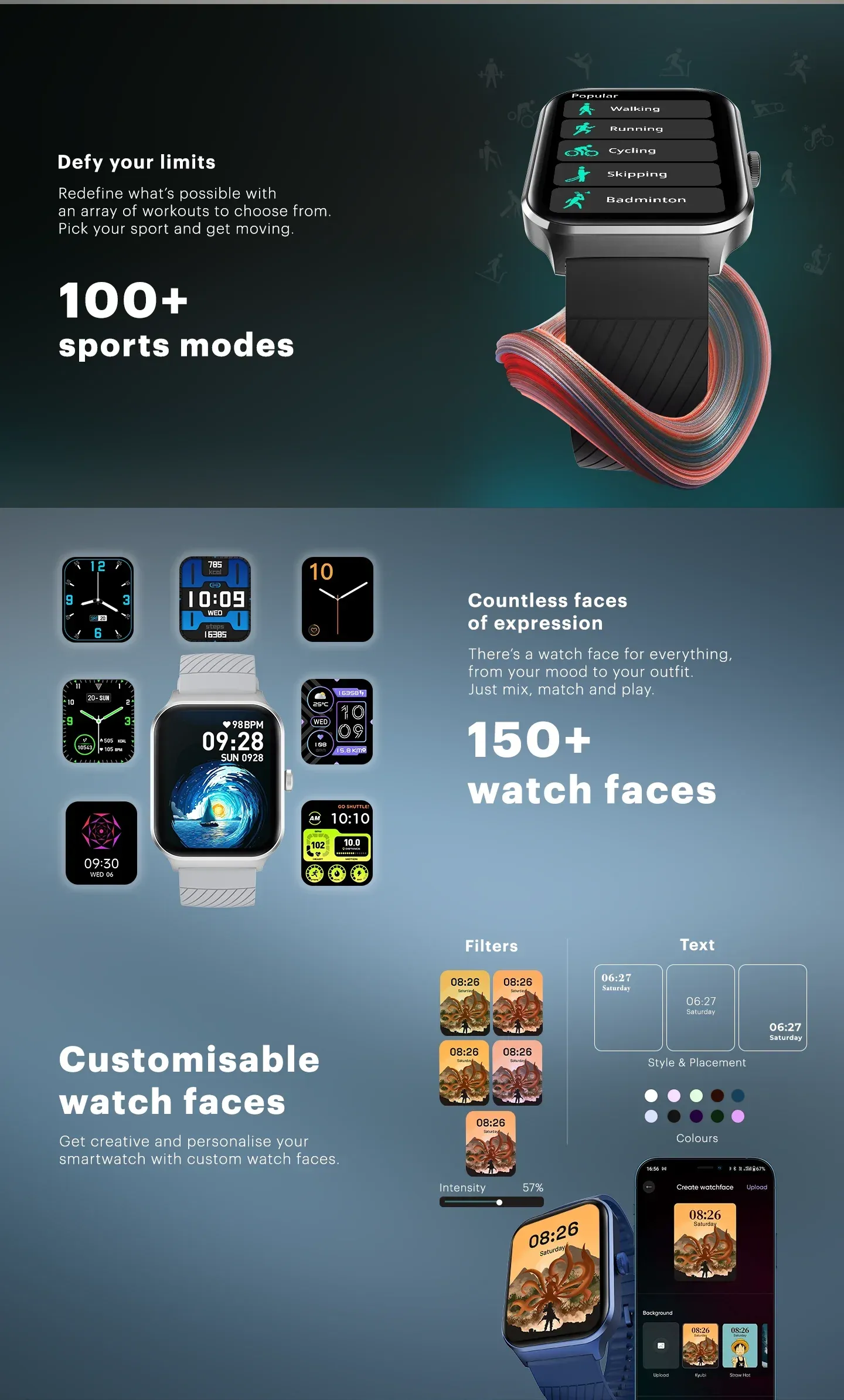 Noise ColorFit Canvas 49.78mm TFT Display Smartwatch (Space Blue) overview 3