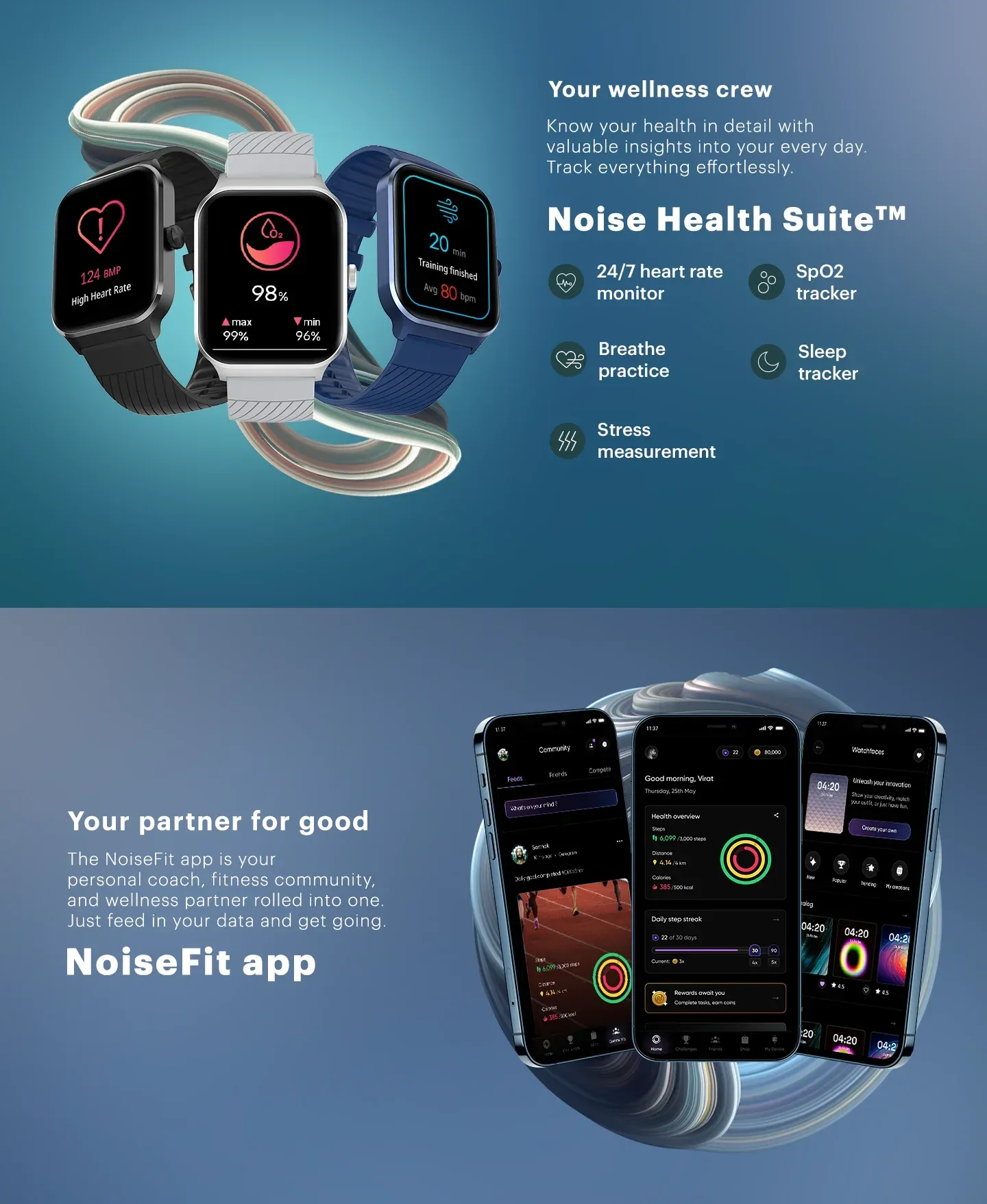Noise ColorFit Canvas 49.78mm TFT Display Smartwatch (Space Blue) overview 5