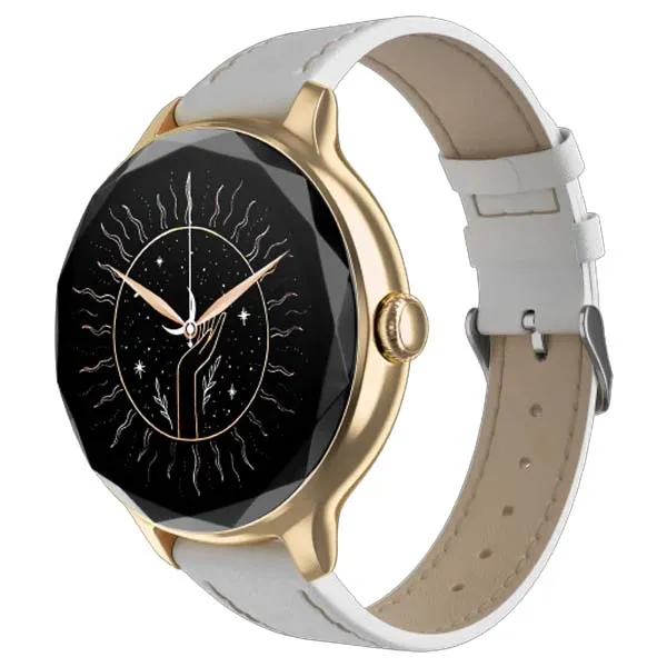 Noise Diva Smartwatch with Diamond Cut dial AMOLED Display Leather Strap 100+ Watch Faces, Female Cycle Tracker for Women (Rose Pink)