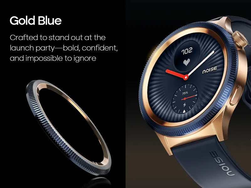 Noise Halo 2 Metallic Build BT Calling, 1.43" AMOLED Display, AOD, Gesture Controls Smart Watch (Gold Blue) overview 3