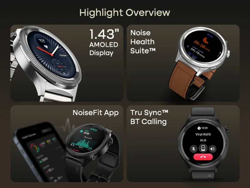 Noise Halo 2 Metallic Build BT Calling, 1.43" AMOLED Display, AOD, Gesture Controls Smart Watch (Vintage Brown) overview 2