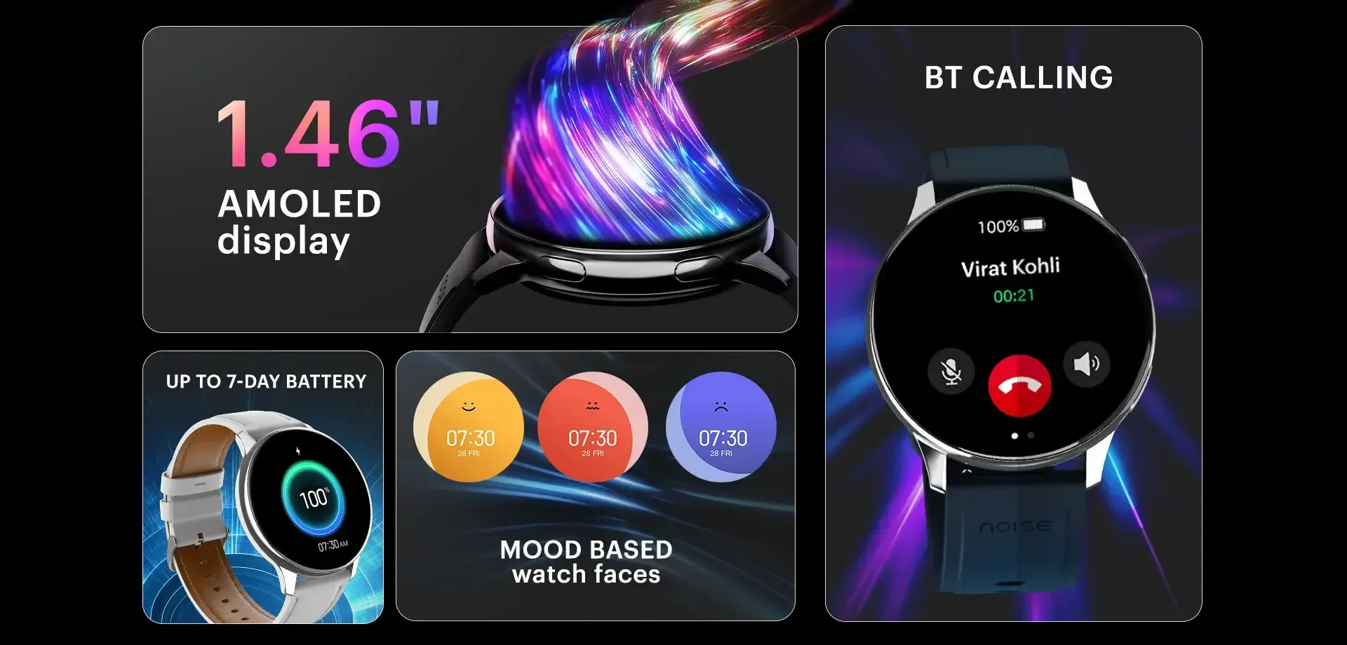 Noise Vortex Plus 1.46 AMOLED Display, AoD, BT Calling, Sleek Metal Finish, 7 Days Battery Life, All New OS with 100+ Watch Faces & Health Suite (Space Blue) overview 1