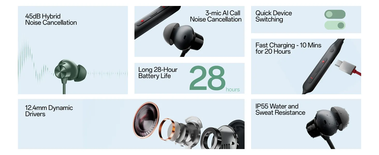 OnePlus Bullets Wireless Z2 ANC Bluetooth in Ear Earphones with Mic 45dB Hybrid (Black) overview 2