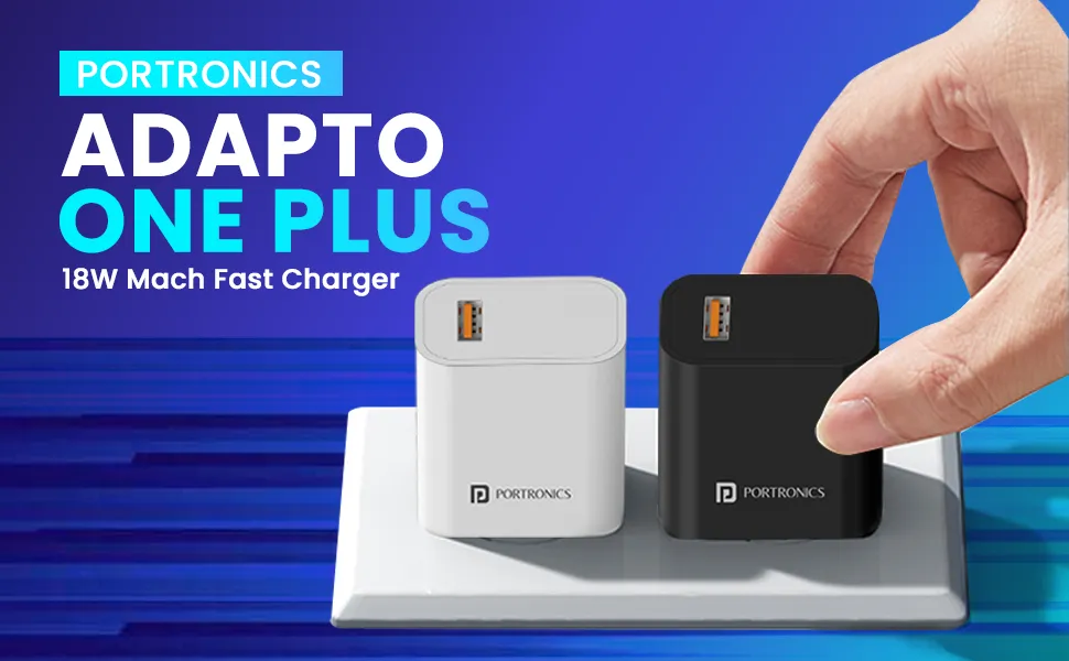 Portronics Adapto One Plus 18w 3A Mach USB Fast Charging Adaptor (Black) overview 1
