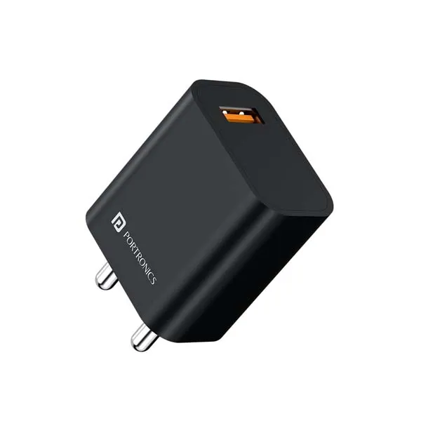 Portronics Adapto One Plus 18w 3A Mach USB Fast Charging Adaptor (Black)
