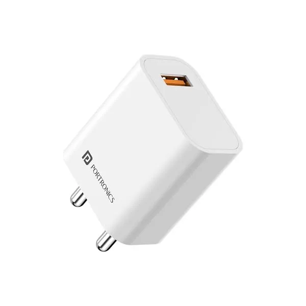 Portronics Adapto One Plus 18w 3A Mach USB Fast Charging Adaptor (White)