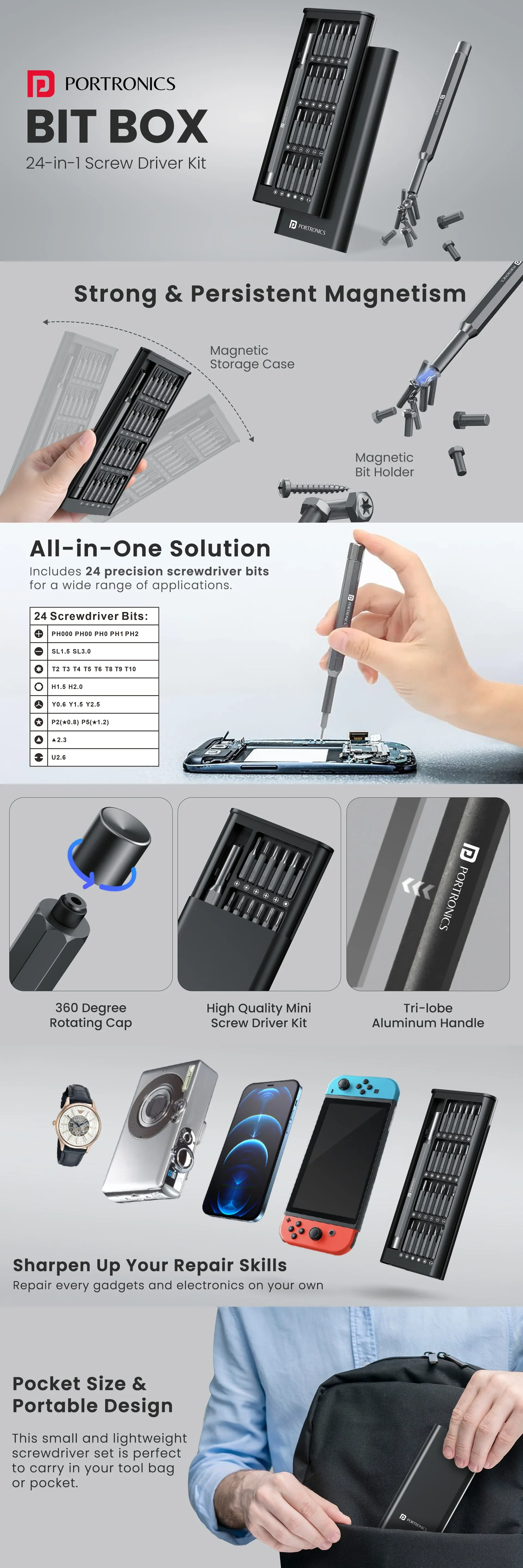 Portronics Bit Box 24-in-1 Screwdriver Kit overview 1
