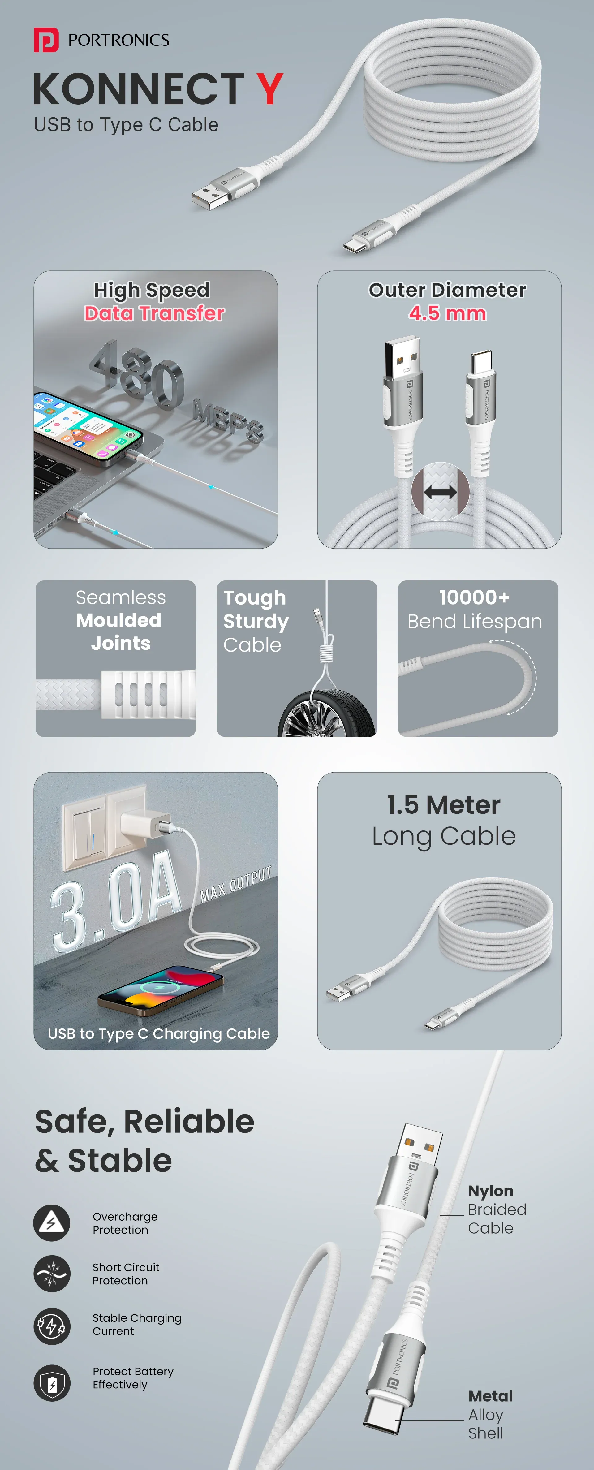 Portronics Konnect Y - USB To Type C overview 1
