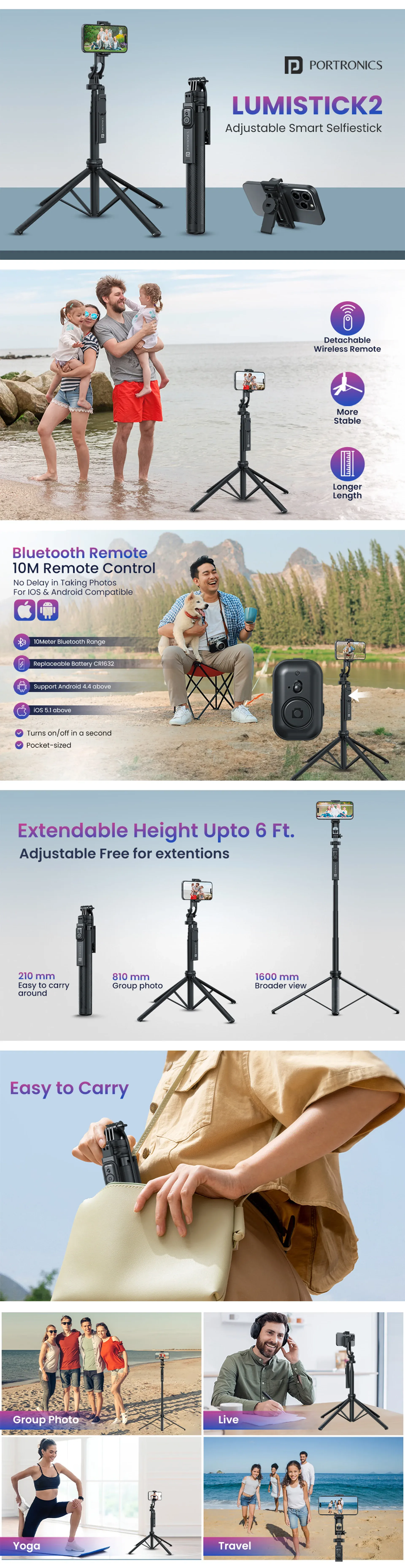 Portronics Lumistick 2 - Smart Selfie Stick overview 1