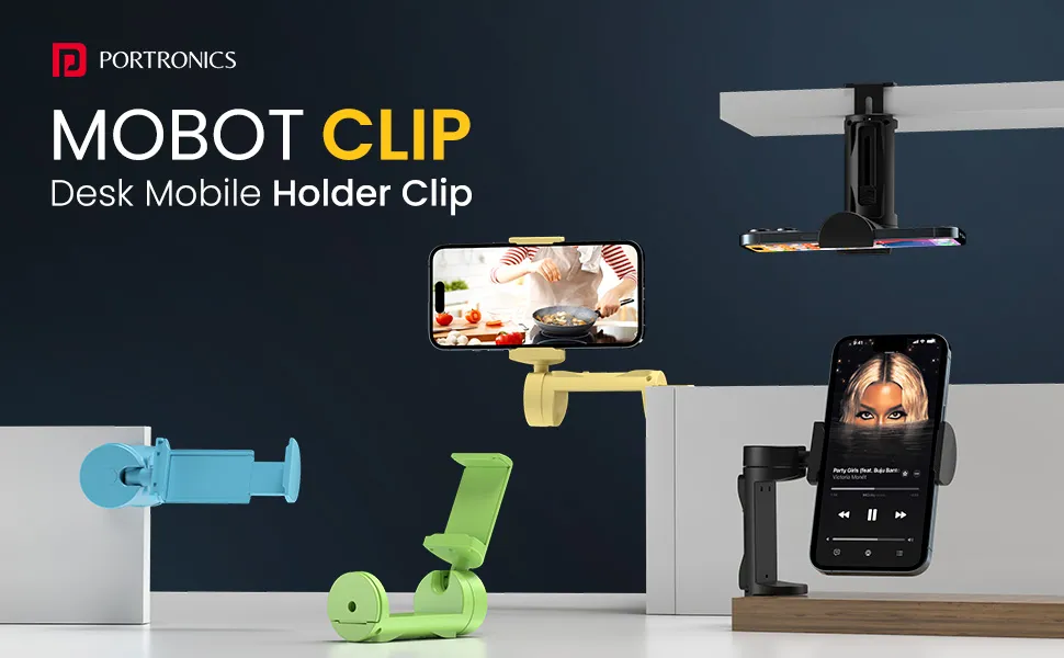 Portronics Mobot Clip Mobile Holder with 360° Adjustable Angles (Green) overview 1