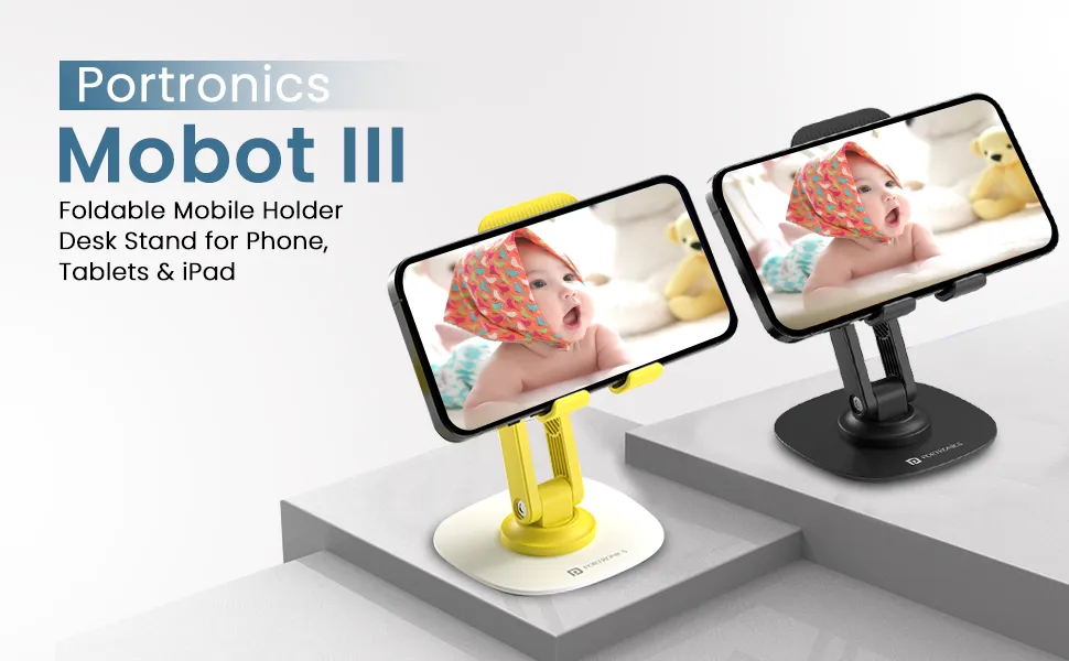 Portronics Mobot III 360° Rotatable & Foldable Mobile Phone Holder With Stable Metallic base (Black) overview 1