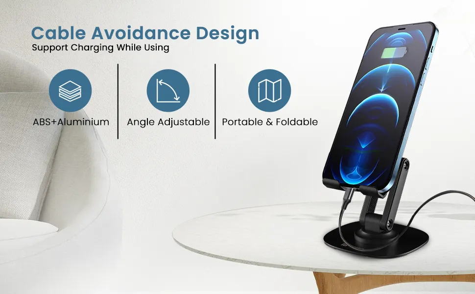 Portronics Mobot III 360° Rotatable & Foldable Mobile Phone Holder With Stable Metallic base (Black) overview 6
