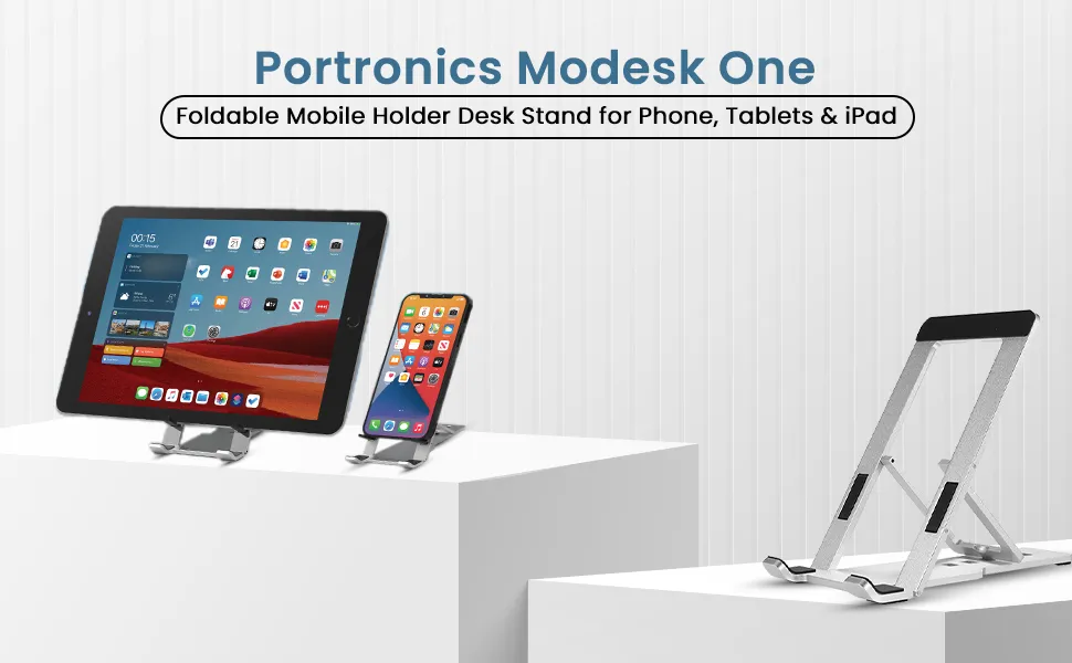 Portronics Modesk One Universal Mobile & Tablet Holder (Silver) overview 1