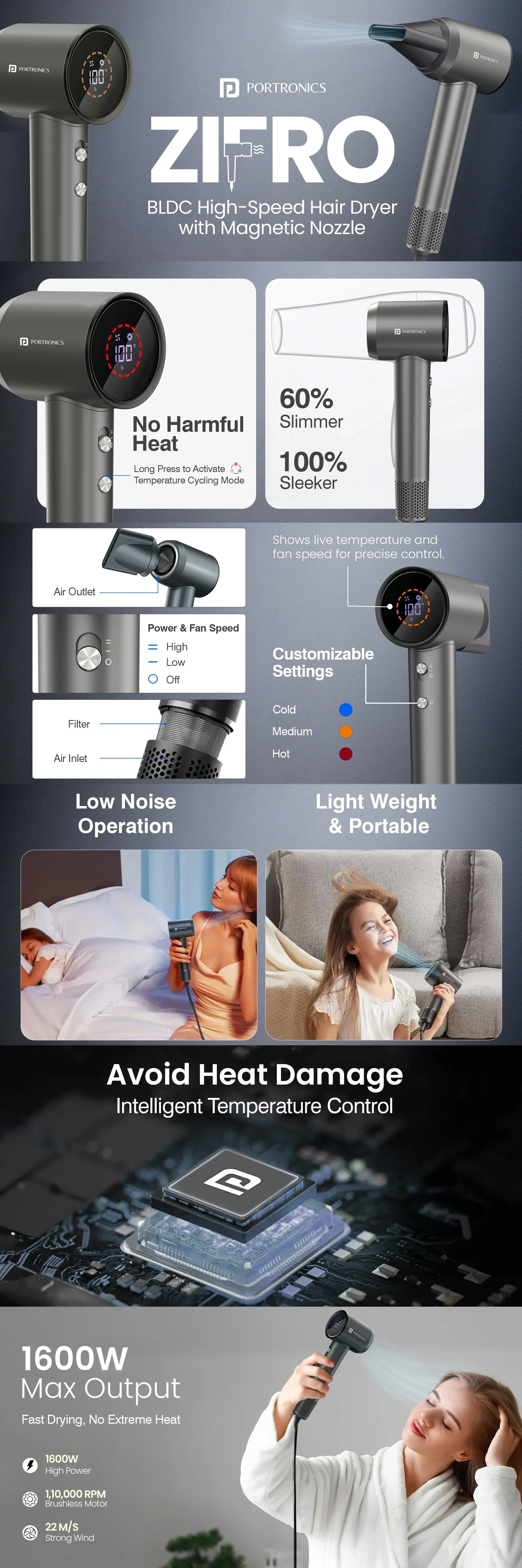 Portronics Zifro Hair dryer overview 1