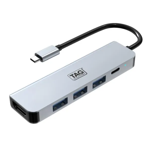 TAG 5 in 1-B Type C Multiport Hub | 4K HDMI Port | USB 3.0/2.0 Ports | 100W Type C PD | 5Gbps Fast Transfer Speed | Compact Metal Body | Supports PC, Macbook Pro Air, Laptops, Tablets, iPhone, Mobiles