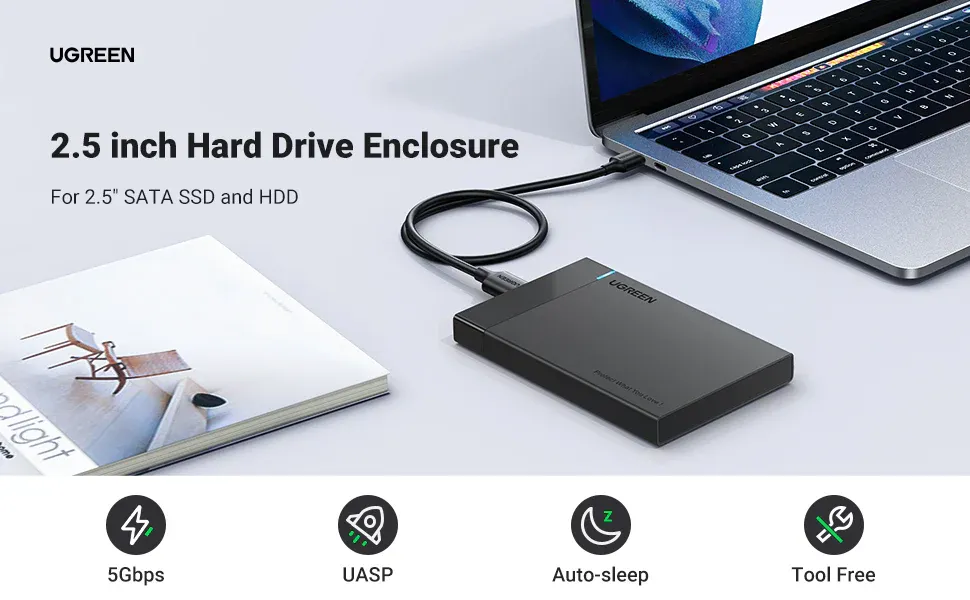 UGREEN 2.5 Inch Hard Drive Enclosure SATA HDD Caddy External USB 3.0 Hard Disk Case overview 1