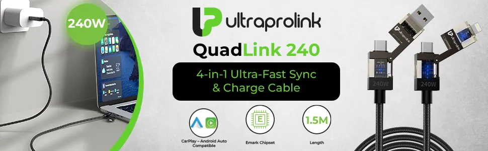 ULTRAPROLINK QuadLink 240W 4‑in‑1 Fast Charging (UL1237BLK-0150) overview 1
