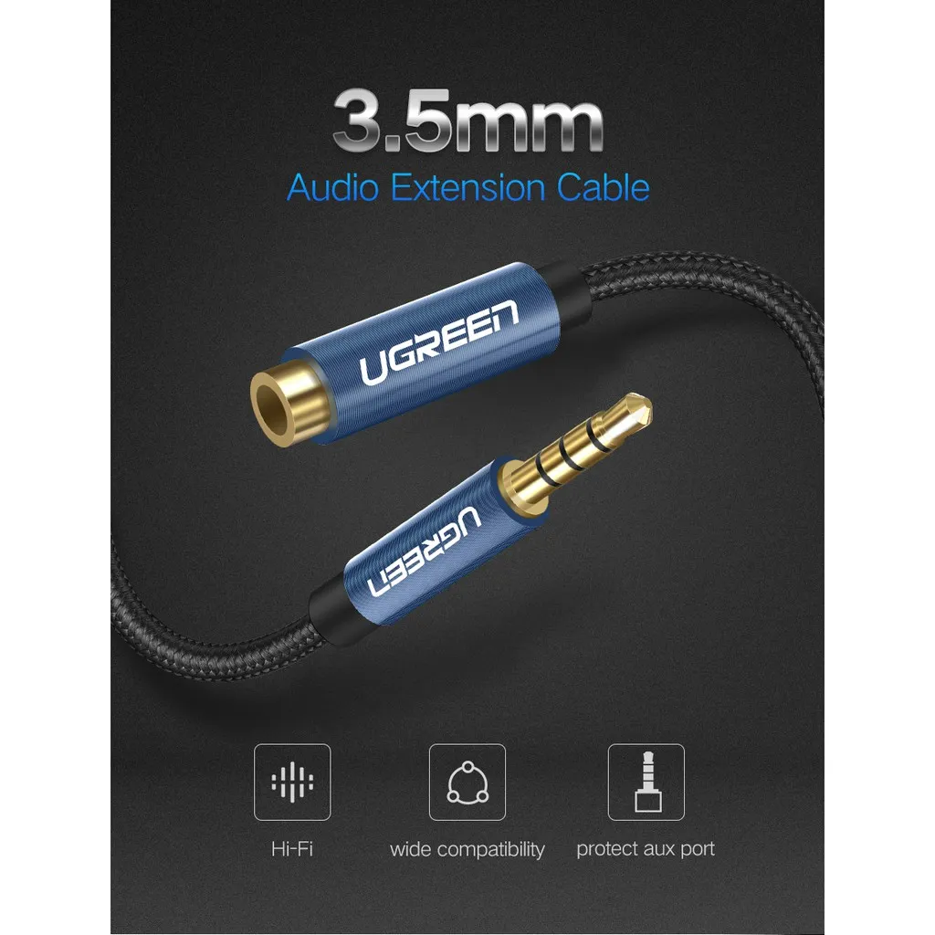 Ugreen AV118 3.5mm Male to 3.5mm Female Extension Braid 1m (Black 40673) overview 1