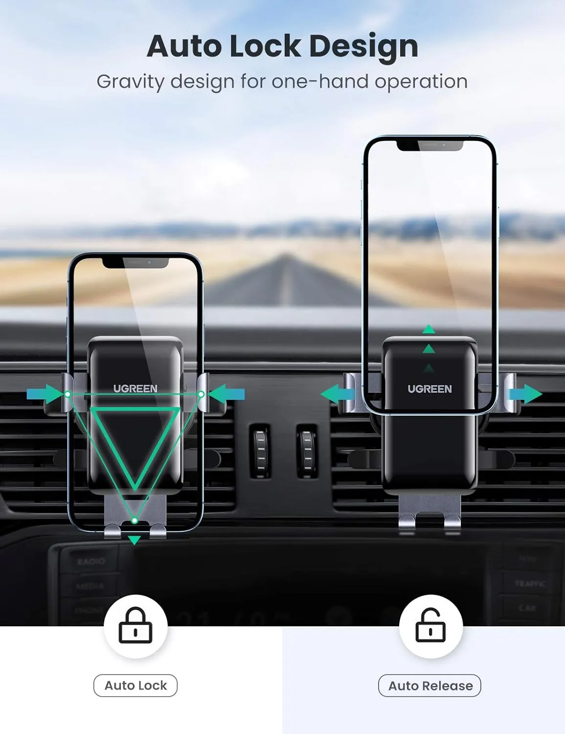 Ugreen LP274 Gravity Phone Holder For Round Air Vent (30401) overview 1