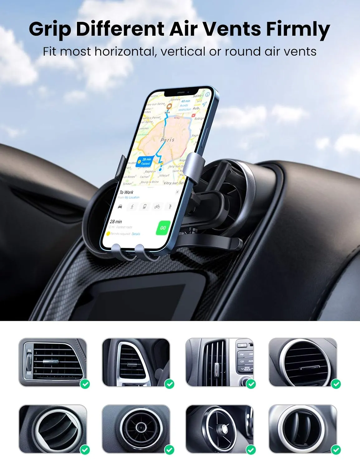 Ugreen LP274 Gravity Phone Holder For Round Air Vent (30401) overview 3