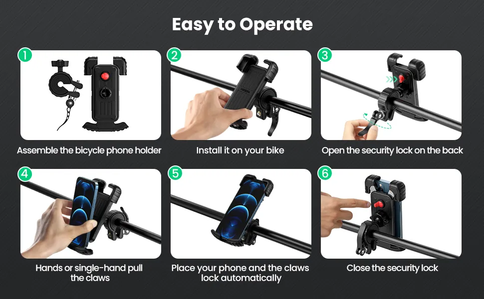 Ugreen universal bicycle phone holder for bike motorcycle handlebar black overview 2
