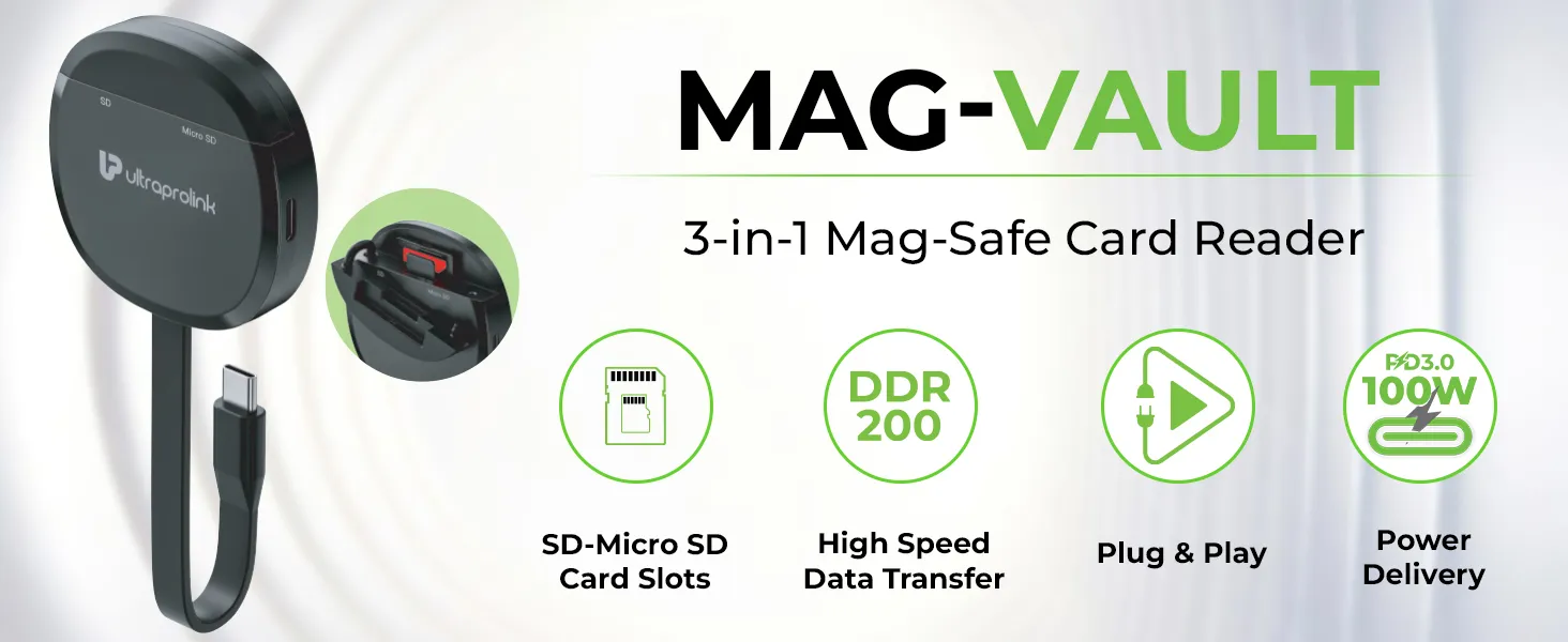 UltraProlink Mag-Vault Mag-Safe USB-C 3.2 SD & microSD Card Reader (UM1271) overview 1
