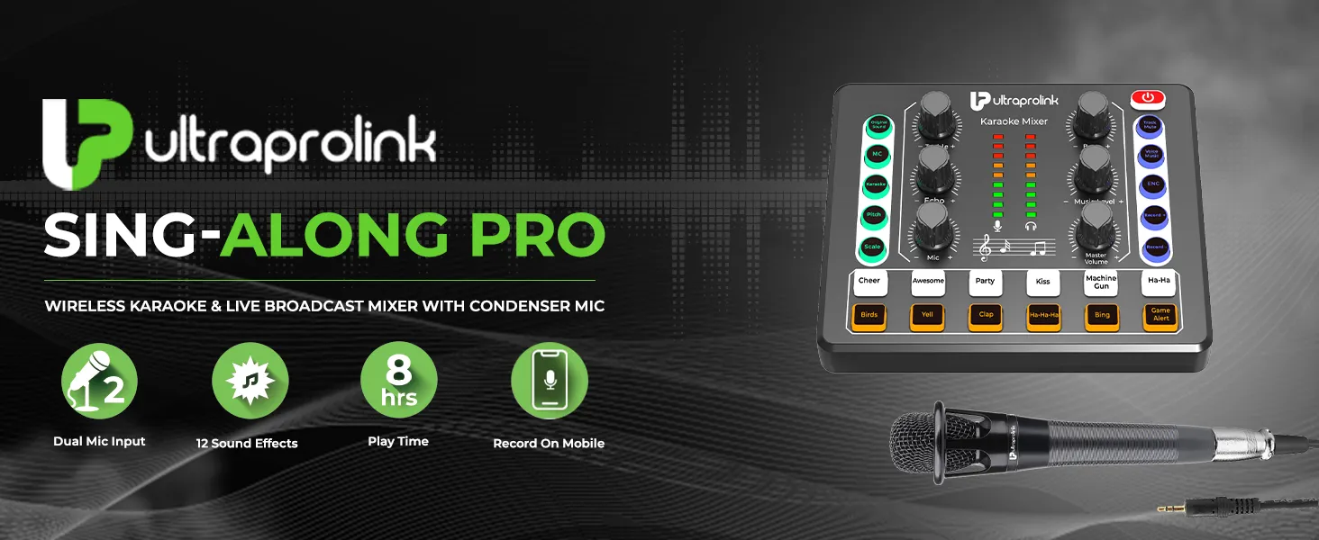 UltraProlink Sing-Along PRO Portable Bluetooth Karaoke Mixer overview 1