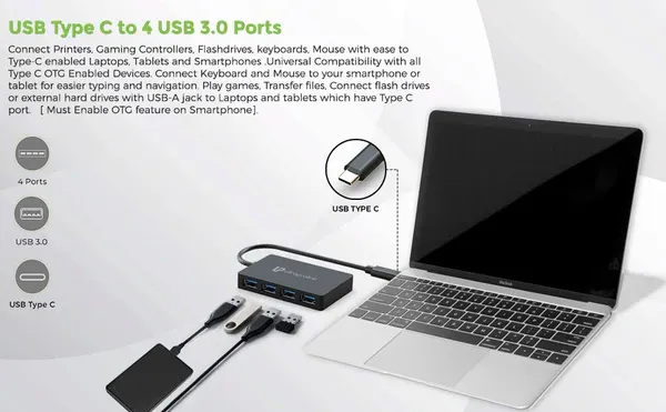 Ultraprolink iExpand USB Type C 3.1 (Gen 1) to USB-A 3.0 Hub 4 Port Expander UL1054 overview 2