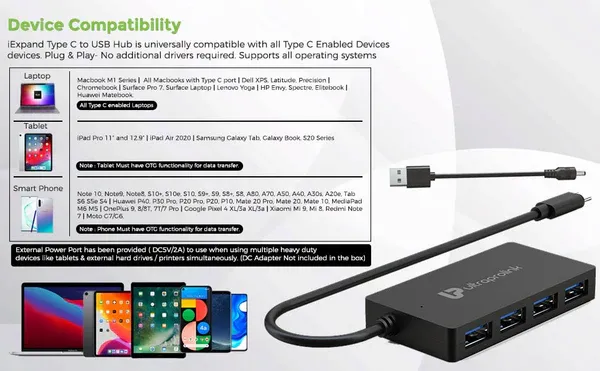 Ultraprolink iExpand USB Type C 3.1 (Gen 1) to USB-A 3.0 Hub 4 Port Expander UL1054 overview 6