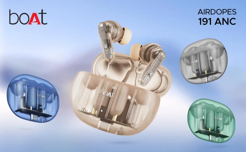 boAt Airdopes 191 ANC, 32dB ANC TWS Ear Buds Wireless Earphones with mic (Pellucid Blue) overview 1