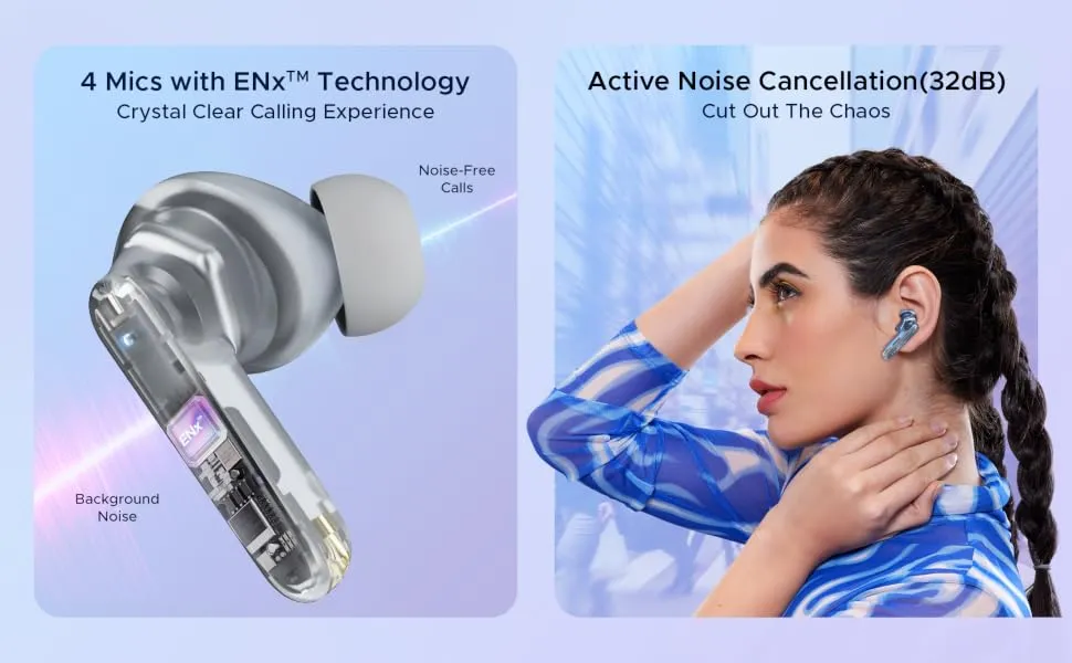 boAt Airdopes 191 ANC, 32dB ANC TWS Ear Buds Wireless Earphones with mic (Pellucid Blue) overview 2