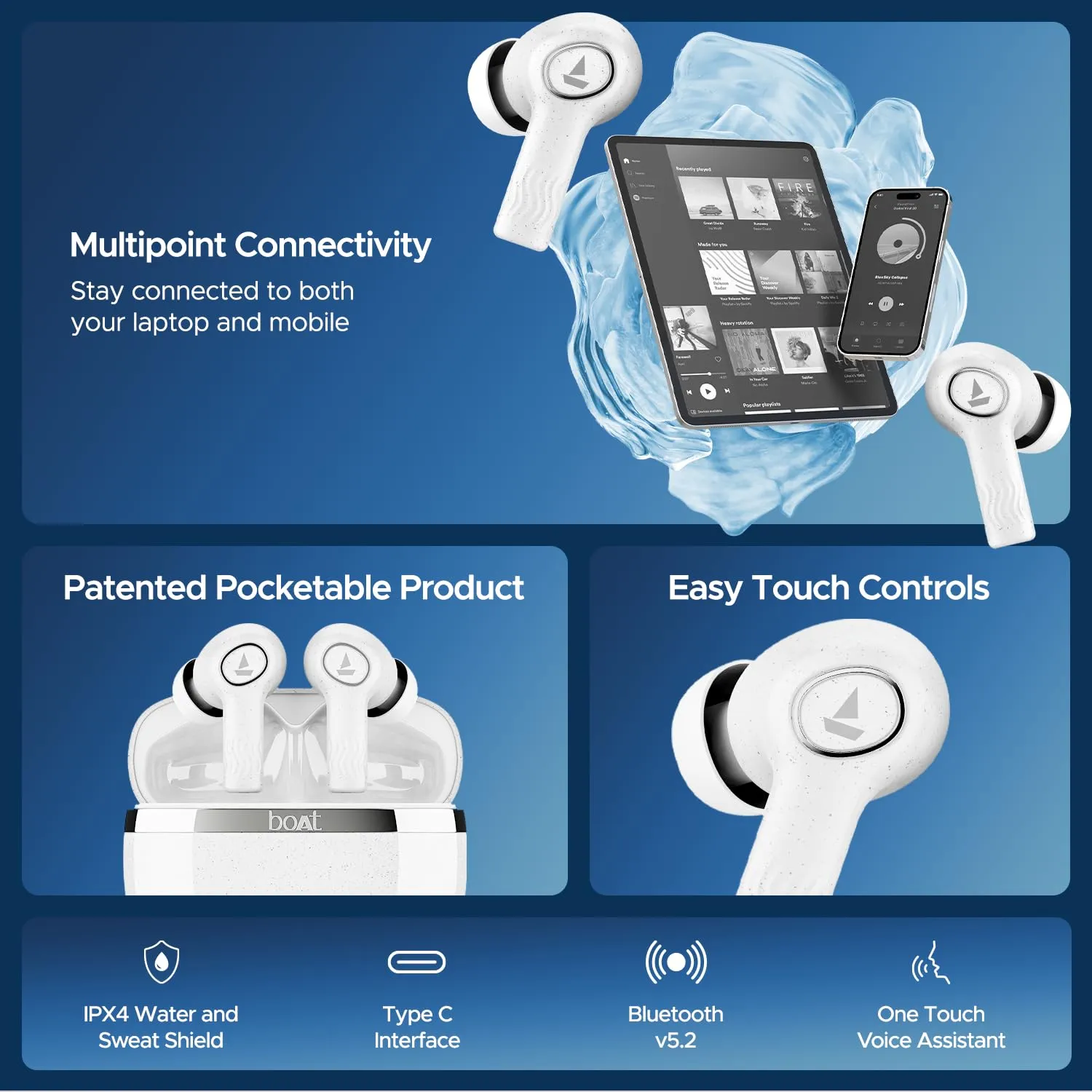 boAt Nirvana Iris Truly Wireless in Ear Ear Buds w/Up to 32 dB Active Noise Cancellation (Quartz White) overview 8